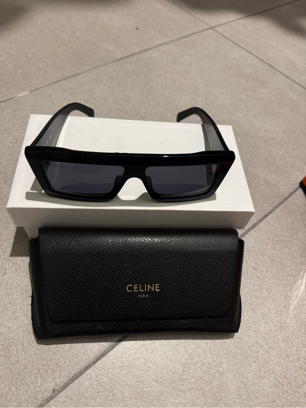 Celine Black Rectangular Sunglasses with Dark Lenses